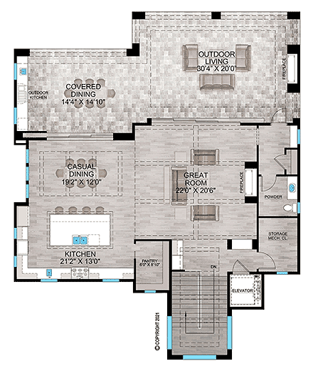 Coastal, Contemporary, Florida House Plan 77504 with 4 Beds, 6 Baths, 3 Car Garage Third Level Plan