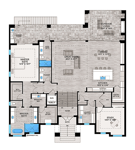Coastal, Contemporary, Florida House Plan 77505 with 4 Beds, 6 Baths, 4 Car Garage Second Level Plan