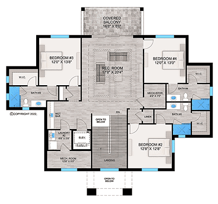 Coastal, Contemporary, Florida House Plan 77505 with 4 Beds, 6 Baths, 4 Car Garage Third Level Plan