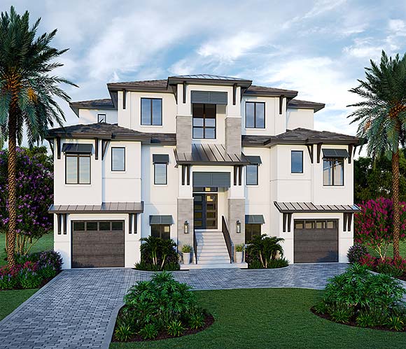 Coastal, Contemporary, Florida House Plan 77505 with 4 Beds, 6 Baths, 4 Car Garage Elevation