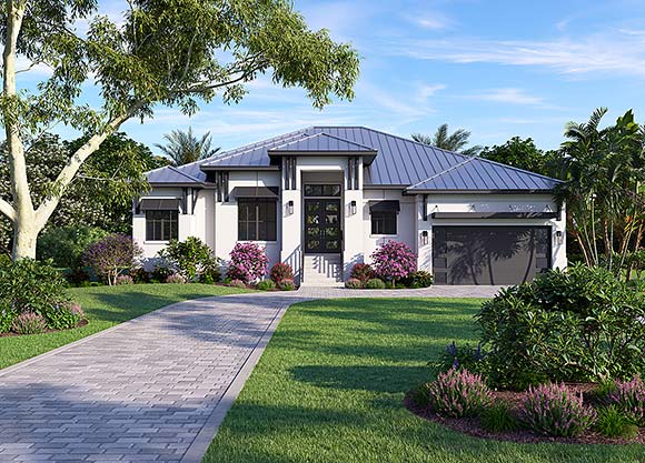 House Plan 77507 - Florida Style with 2473 Sq Ft, 3 Bed, 3 Bath,