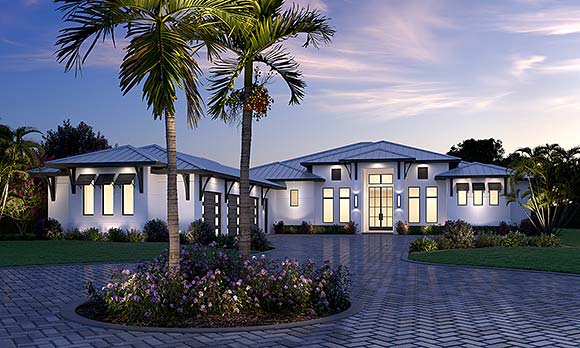 Coastal, Contemporary, Florida House Plan 77509 with 5 Beds, 6 Baths, 3 Car Garage Elevation
