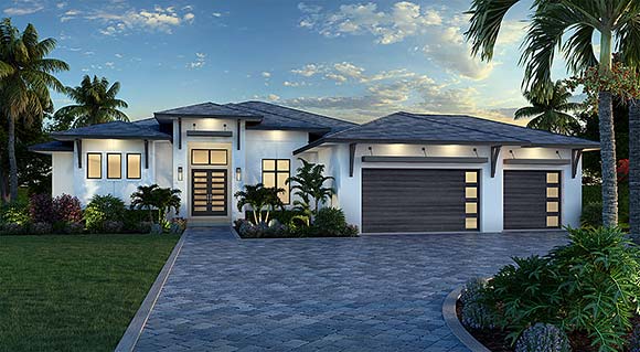 Coastal, Contemporary, Florida House Plan 77512 with 4 Beds, 4 Baths, 3 Car Garage Elevation