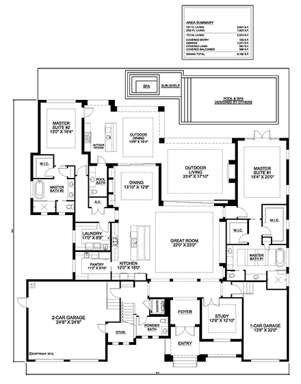 Coastal, Contemporary, Florida, New American, Southern House Plan 77513 with 5 Beds, 7 Baths, 3 Car Garage First Level Plan
