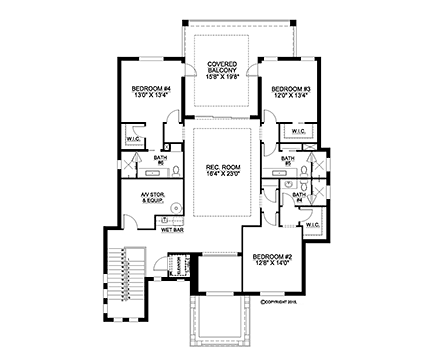 Coastal, Contemporary, Florida, New American, Southern House Plan 77513 with 5 Beds, 7 Baths, 3 Car Garage Second Level Plan
