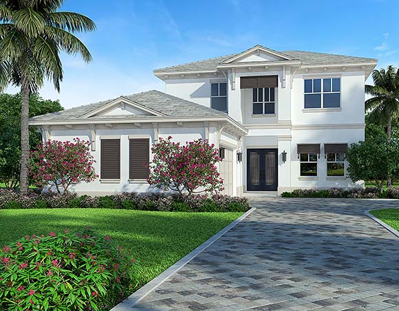 Coastal, Contemporary, European, Florida House Plan 77515 with 5 Beds, 3 Baths, 2 Car Garage Elevation