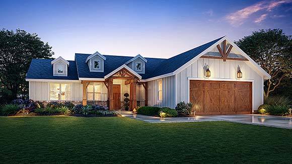 Cabin, Country, Farmhouse, New American, Traditional House Plan 77516 with 3 Beds, 3 Baths, 2 Car Garage Elevation