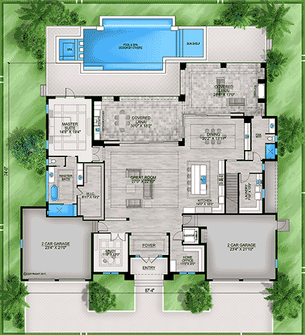 House Plan 77519 - Florida Style with 5432 Sq Ft, 4 Bed, 4 Bath