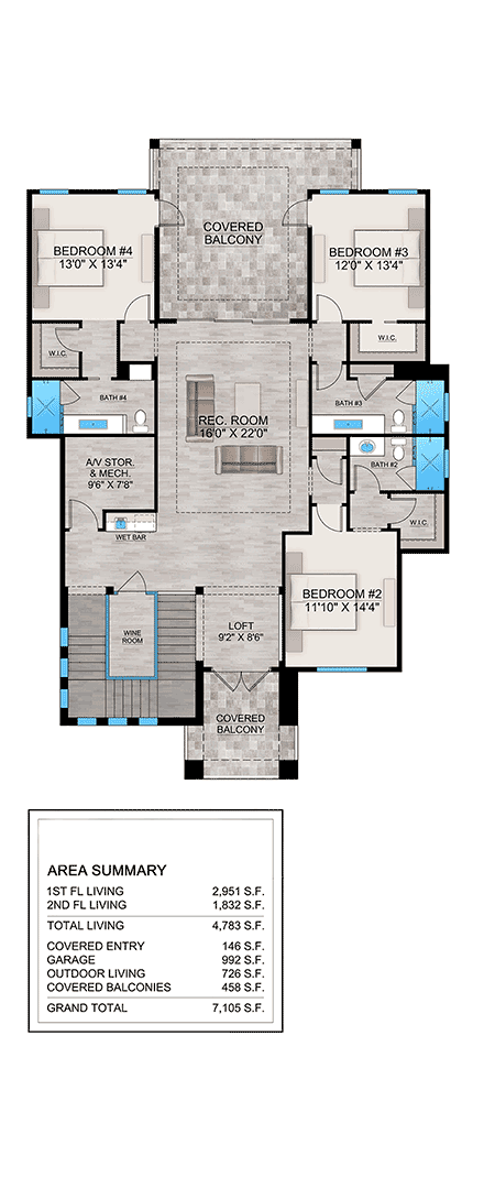 Coastal, Contemporary, Florida House Plan 77529 with 4 Beds, 5 Baths, 3 Car Garage Second Level Plan