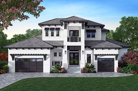 Coastal, Contemporary, Florida House Plan 77529 with 4 Beds, 5 Baths, 3 Car Garage Elevation