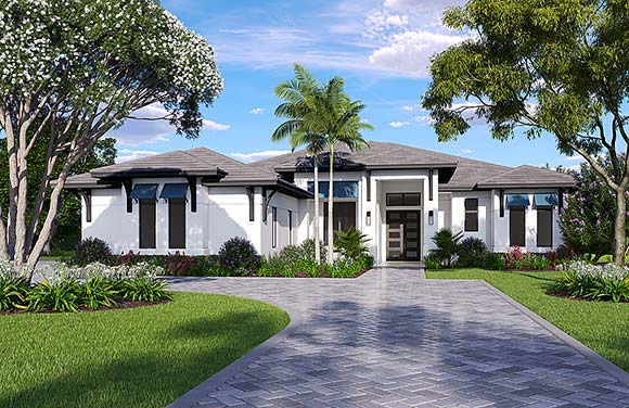 Coastal, Contemporary, Florida House Plan 77530 with 4 Beds, 4 Baths, 3 Car Garage Elevation