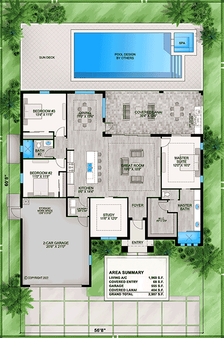 Coastal, Contemporary, Florida House Plan 77531 with 3 Beds, 2 Baths, 2 Car Garage First Level Plan