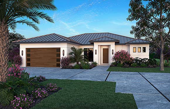 Coastal, European, Florida, Mediterranean House Plan 77532 with 4 Beds, 2 Baths, 2 Car Garage Elevation