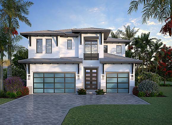 Coastal, Contemporary, Florida House Plan 77538 with 5 Beds, 7 Baths, 3 Car Garage Elevation