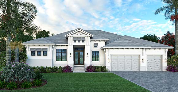 Coastal, Contemporary, Florida House Plan 77544 with 4 Beds, 5 Baths, 3 Car Garage Elevation