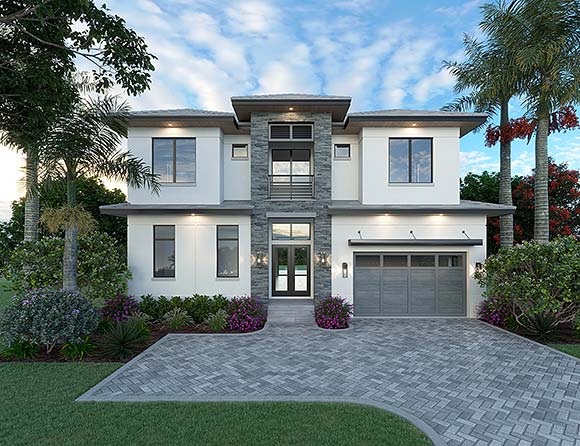 Coastal, Contemporary, Florida House Plan 77545 with 5 Beds, 7 Baths, 2 Car Garage Elevation