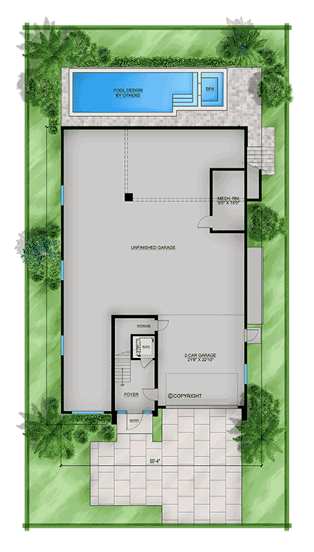 Contemporary, Modern House Plan 77548 with 4 Beds, 6 Baths, 4 Car Garage First Level Plan