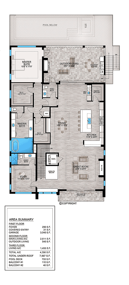 Contemporary, Modern House Plan 77548 with 4 Beds, 6 Baths, 4 Car Garage Second Level Plan