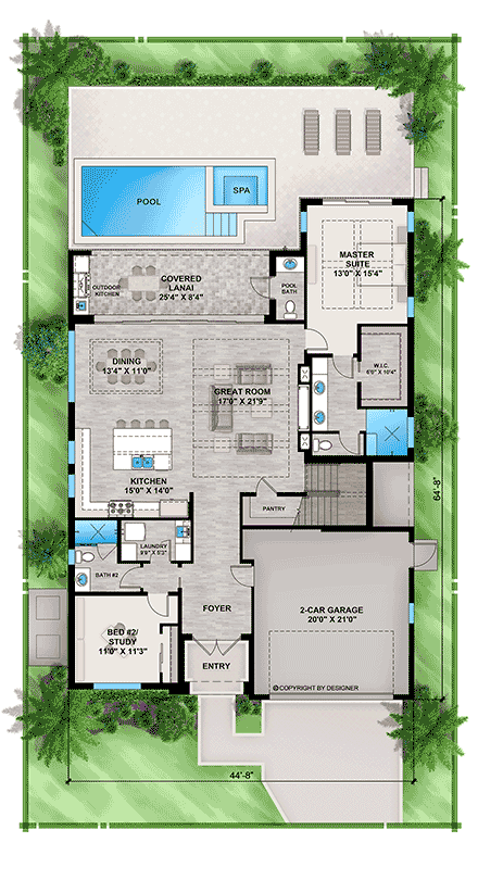 Coastal, Contemporary, Florida House Plan 77550 with 4 Beds, 4 Baths, 2 Car Garage First Level Plan
