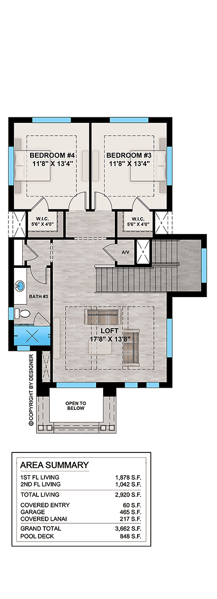 Coastal, Contemporary, Florida House Plan 77550 with 4 Beds, 4 Baths, 2 Car Garage Second Level Plan