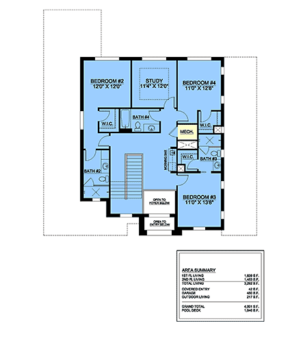 Coastal, Contemporary, Florida House Plan 77552 with 4 Beds, 5 Baths, 2 Car Garage Second Level Plan