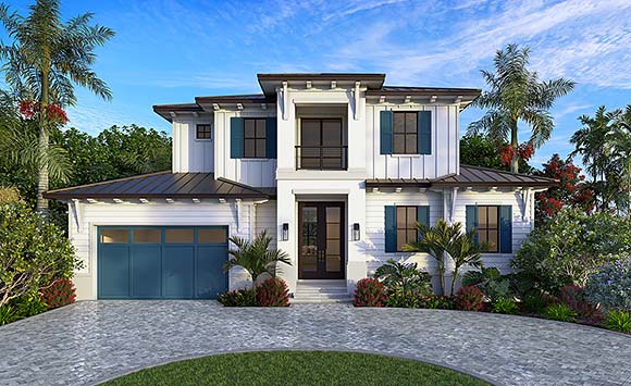 Coastal, Contemporary, Florida House Plan 77552 with 4 Beds, 5 Baths, 2 Car Garage Elevation