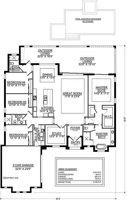 Florida, Modern House Plan 77604 with 4 Beds, 3 Baths, 2 Car Garage First Level Plan