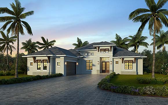 Florida, Modern House Plan 77604 with 4 Beds, 3 Baths, 2 Car Garage Elevation