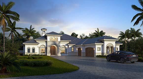 Mediterranean House Plan 77611 with 3 Beds, 5 Baths, 2 Car Garage Elevation