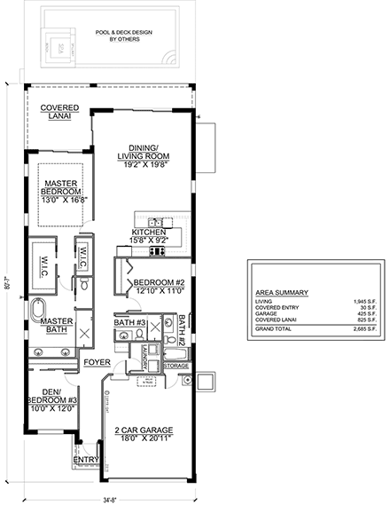 Modern House Plan 77612 with 3 Beds, 2 Baths, 2 Car Garage First Level Plan