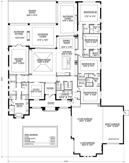 House Plan 77615 - Modern Style With 4169 Sq Ft, 5 Bed, 4 Bath, 1