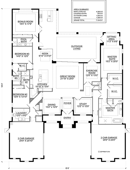 Coastal, Florida House Plan 77617 with 3 Beds, 5 Baths, 4 Car Garage First Level Plan