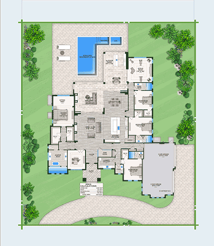 Modern House Plan 77619 with 4 Beds, 5 Baths, 4 Car Garage First Level Plan