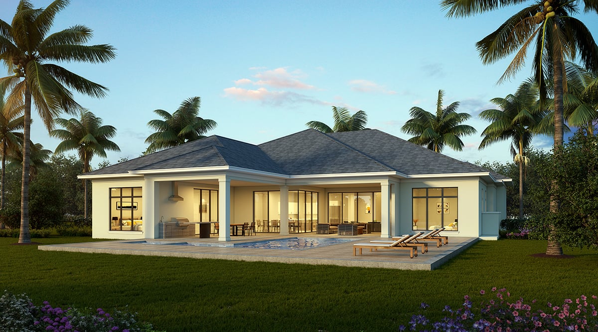 Modern Plan with 4530 Sq. Ft., 4 Bedrooms, 5 Bathrooms, 4 Car Garage Rear Elevation