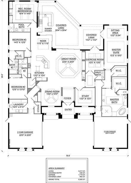 House Plan 77623 - Mediterranean Style with 4211 Sq Ft, 4 Bed, 4