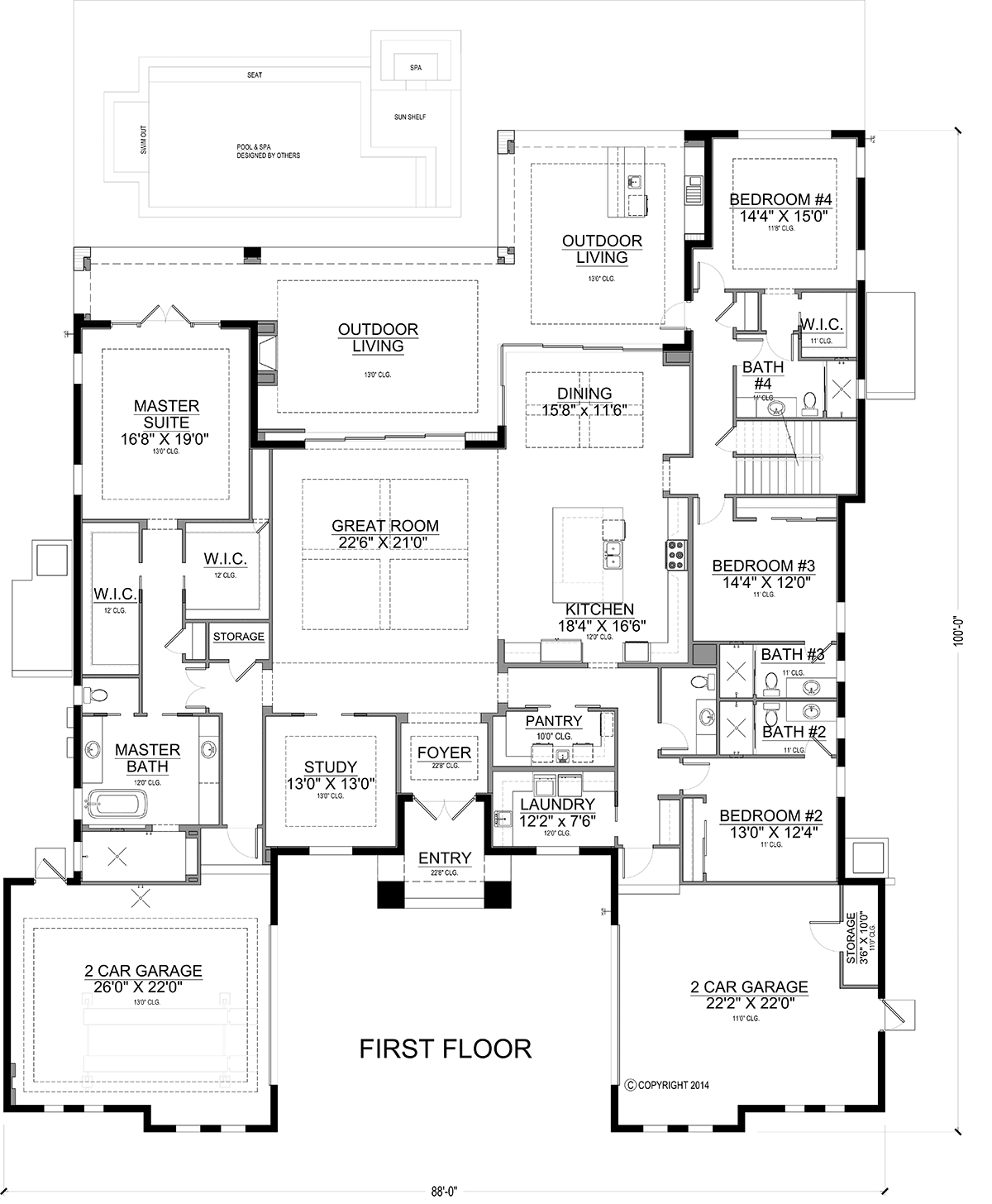 House Plan 77624 - Modern Style with 4983 Sq Ft, 4 Bed, 5 Bath, 1