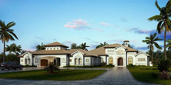 Mediterranean House Plan 77626 with 4 Beds, 5 Baths, 5 Car Garage Elevation