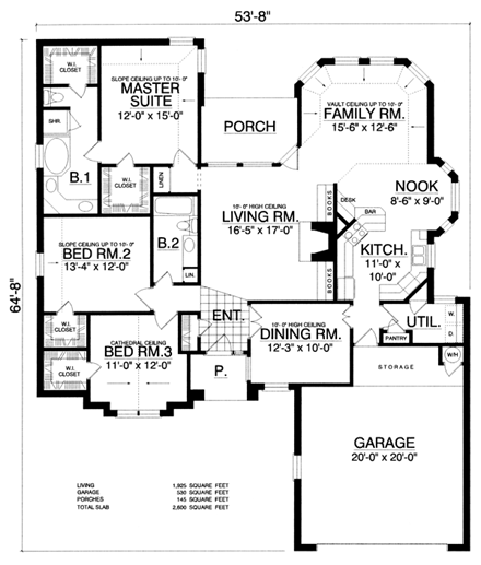 Traditional House Plan 77717 with 3 Beds, 2 Baths, 2 Car Garage First Level Plan