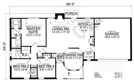 Country House Plan 77736 with 3 Beds, 2 Baths, 2 Car Garage First Level Plan