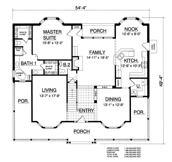 Country, Ranch, Southern House Plan 77751 with 5 Beds, 4 Baths Level One
