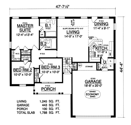 Country House Plan 77752 with 3 Beds, 2 Baths, 2 Car Garage First Level Plan