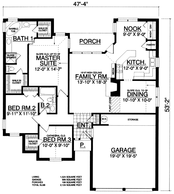 Traditional House Plan 77755 with 3 Beds, 2 Baths, 2 Car Garage Level One