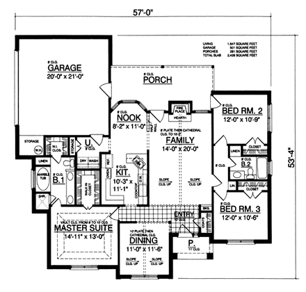 Traditional House Plan 77756 with 3 Beds, 2 Baths, 2 Car Garage First Level Plan