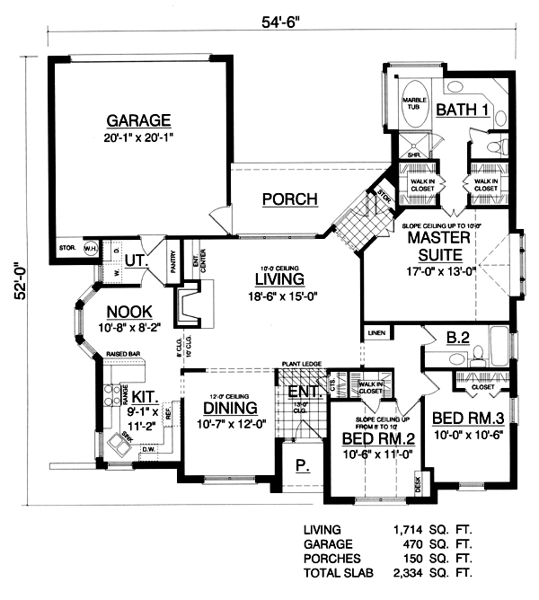 Traditional House Plan 77757 with 3 Beds, 2 Baths, 2 Car Garage Level One