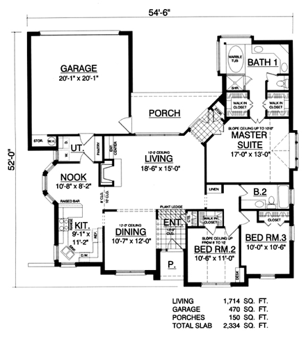Traditional House Plan 77757 with 3 Beds, 2 Baths, 2 Car Garage First Level Plan