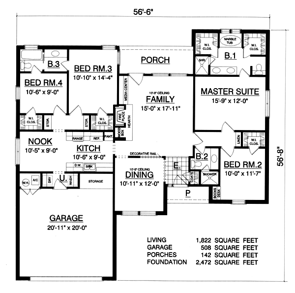 Traditional House Plan 77758 with 4 Beds, 3 Baths, 2 Car Garage Level One