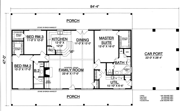 Country House Plan 77759 with 3 Beds, 2 Baths Level One
