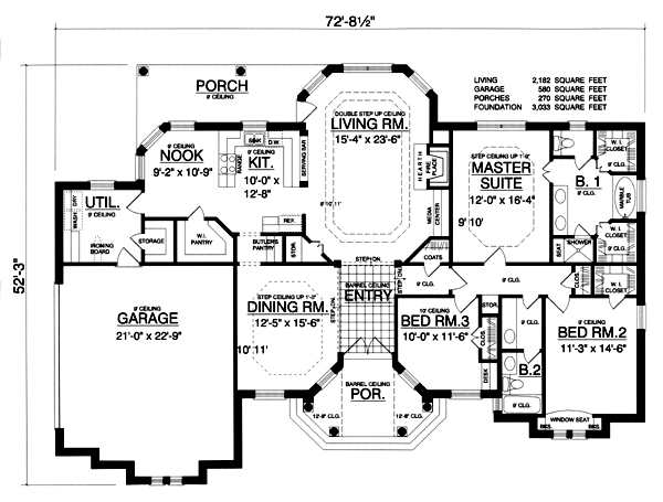Traditional House Plan 77762 with 3 Beds, 2 Baths, 2 Car Garage Level One