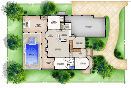 Traditional House Plan 78101 with 6 Beds, 6 Baths, 3 Car Garage First Level Plan