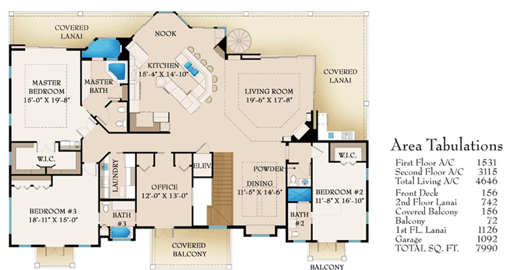 Florida House Plan 78103 with 3 Beds, 3 Baths, 3 Car Garage Level Two